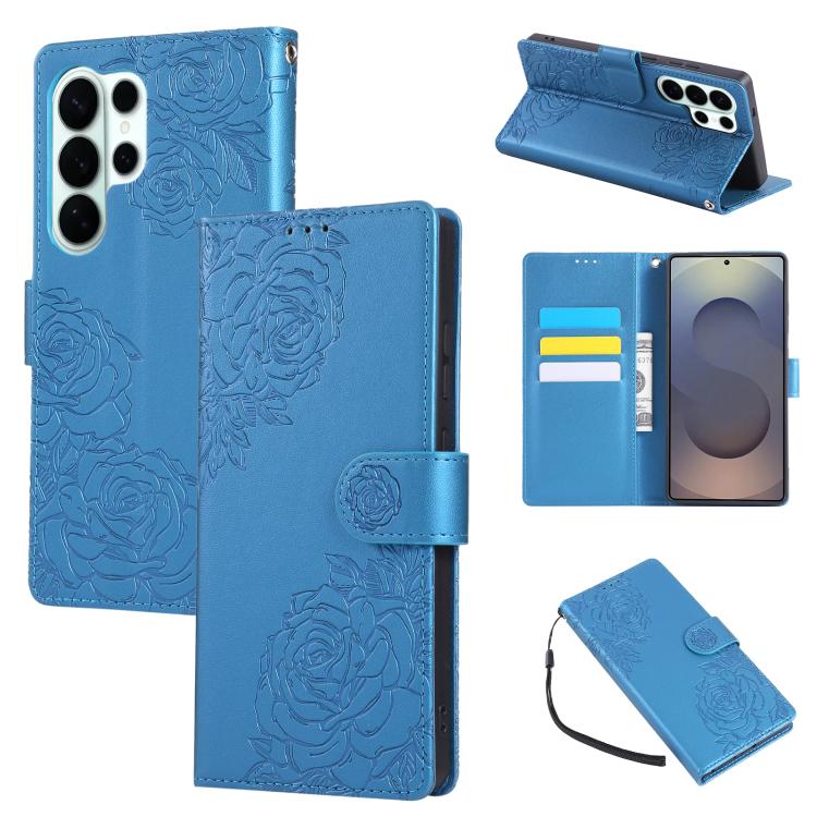 Custodia per telefono in pelle con tre scomparti per carte e motivo a rosa in rilievo., For Samsung Galaxy S26+ 5G, For Samsung Galaxy S26 Ultra 5G, For Samsung Galaxy S26 5G, For Samsung Galaxy S25 FE 5G