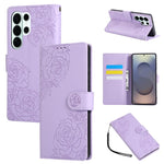 Custodia per telefono in pelle con tre scomparti per carte e motivo a rosa in rilievo., For Samsung Galaxy S26+ 5G, For Samsung Galaxy S26 Ultra 5G, For Samsung Galaxy S26 5G, For Samsung Galaxy S25 FE 5G