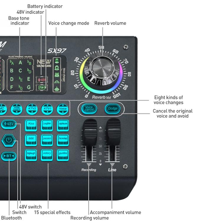 Mixer audio professionale SX97 con Bluetooth e effetti voce
