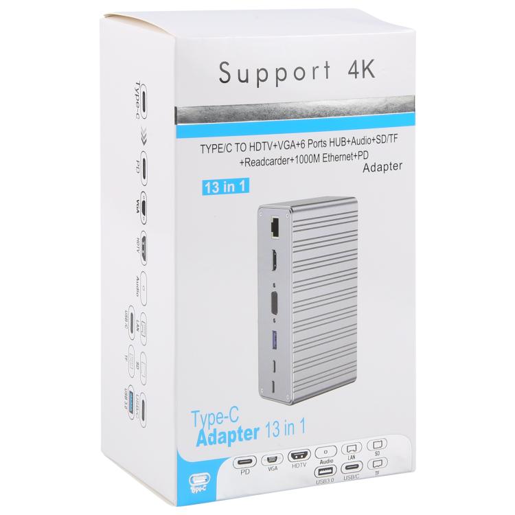 Hub USB-C 13 in 1 con supporto 4K e PD 100W