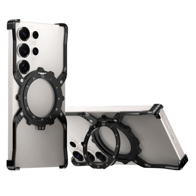 Custodia per telefono in metallo senza bordi con supporto MagSafe e ingranaggi meccanici., For Samsung Galaxy S26 Ultra 5G, For Samsung Galaxy S25 Ultra 5G, For Samsung Galaxy S24 Ultra 5G, For Samsung Galaxy S23 Ultra 5G, For Samsung Galaxy S22 Ultra 5G