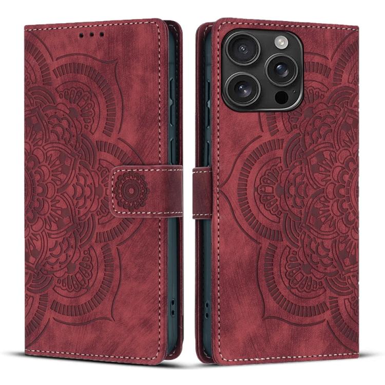 Custodia per telefono in pelle satinata stile retrò con mandala in rilievo., For iPhone Air, For iPhone 16 Pro Max, For iPhone 16 Pro, For iPhone 16 Plus