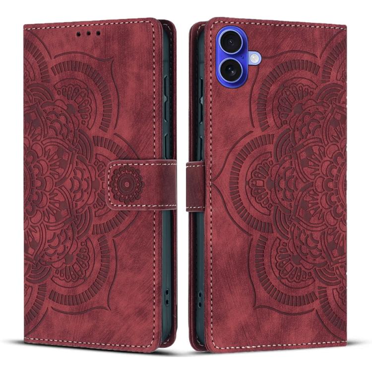 Custodia per telefono in pelle satinata stile retrò con mandala in rilievo., For iPhone Air, For iPhone 16 Pro Max, For iPhone 16 Pro, For iPhone 16 Plus