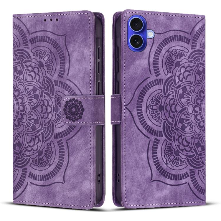Custodia per telefono in pelle satinata stile retrò con mandala in rilievo., For iPhone 16, For iPhone 15 Pro Max, For iPhone 15 Pro, For iPhone 15 Plus