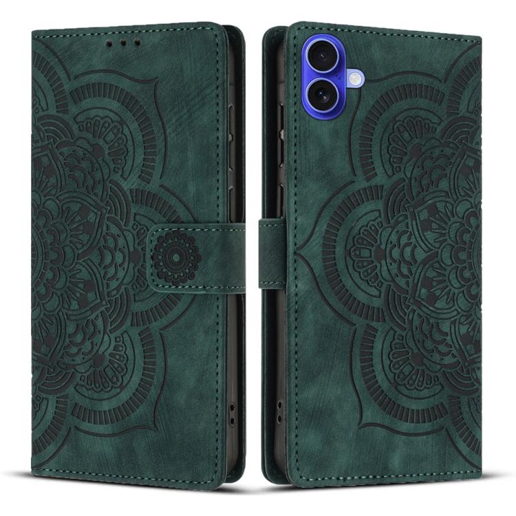 Custodia per telefono in pelle satinata stile retrò con mandala in rilievo., For iPhone 16, For iPhone 15 Pro Max, For iPhone 15 Pro, For iPhone 15 Plus