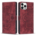 Custodia per telefono in pelle satinata stile retrò con mandala in rilievo., For iPhone 16, For iPhone 15 Pro Max, For iPhone 15 Pro, For iPhone 15 Plus
