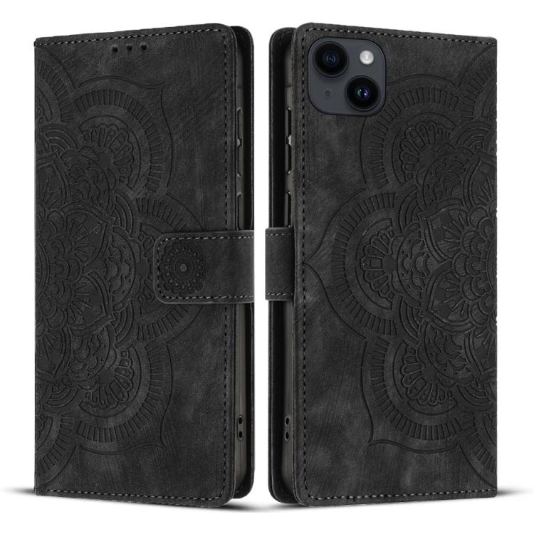 Custodia per telefono in pelle satinata stile retrò con mandala in rilievo., For iPhone 15, For iPhone 14 Plus, For iPhone 14 / 13, For iPhone 14 Pro