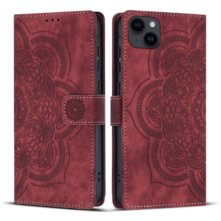 Custodia per telefono in pelle satinata stile retrò con mandala in rilievo., For iPhone 15, For iPhone 14 Plus, For iPhone 14 / 13, For iPhone 14 Pro