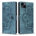 Custodia per telefono in pelle satinata stile retrò con mandala in rilievo., For iPhone 15, For iPhone 14 Plus, For iPhone 14 / 13, For iPhone 14 Pro