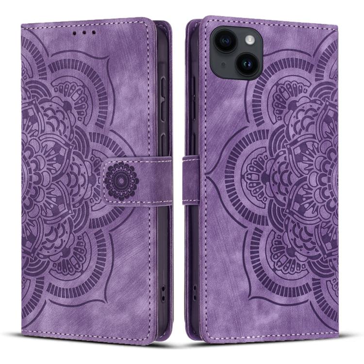 Custodia per telefono in pelle satinata stile retrò con mandala in rilievo., For iPhone 15, For iPhone 14 Plus, For iPhone 14 / 13, For iPhone 14 Pro