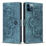 Custodia per telefono in pelle satinata stile retrò con mandala in rilievo., For iPhone 12 mini / 13 mini, For iPhone 12 / 12 Pro, For iPhone 12 Pro Max, For iPhone 11 Pro Max