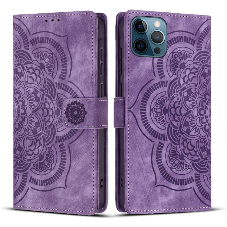 Custodia per telefono in pelle satinata stile retrò con mandala in rilievo., For iPhone 12 mini / 13 mini, For iPhone 12 / 12 Pro, For iPhone 12 Pro Max, For iPhone 11 Pro Max