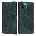 Custodia per telefono in pelle satinata stile retrò con mandala in rilievo., For iPhone 12 mini / 13 mini, For iPhone 12 / 12 Pro, For iPhone 12 Pro Max, For iPhone 11 Pro Max