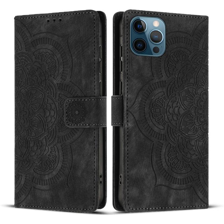 Custodia per telefono in pelle satinata stile retrò con mandala in rilievo., For iPhone 12 mini / 13 mini, For iPhone 12 / 12 Pro, For iPhone 12 Pro Max, For iPhone 11 Pro Max