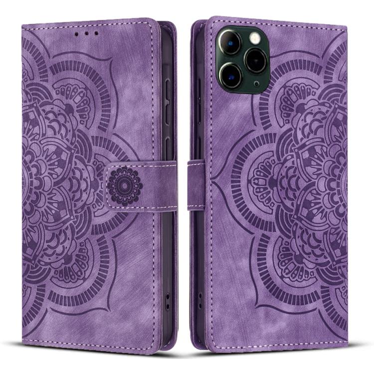 Custodia per telefono in pelle satinata stile retrò con mandala in rilievo., For iPhone 12 mini / 13 mini, For iPhone 12 / 12 Pro, For iPhone 12 Pro Max, For iPhone 11 Pro Max