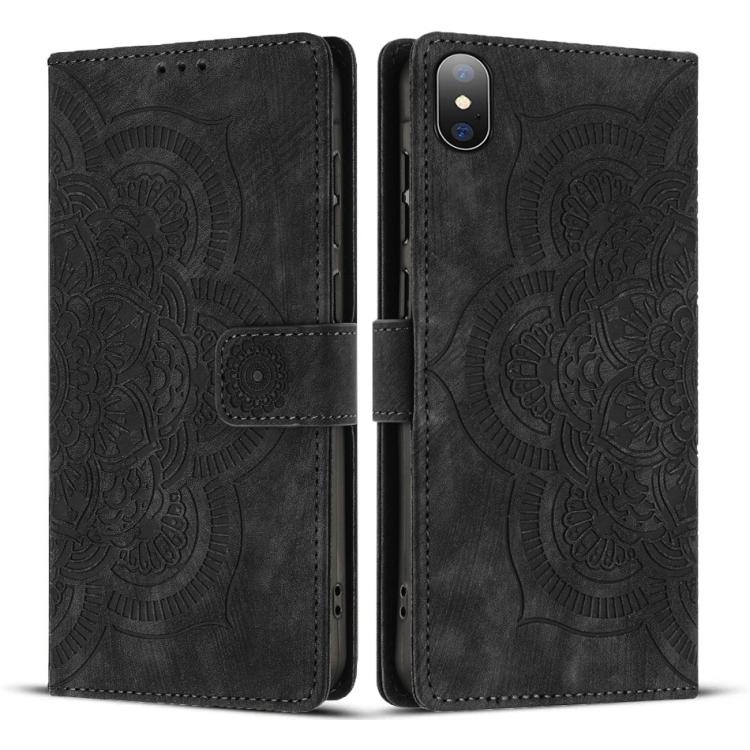 Custodia per telefono in pelle satinata stile retrò con mandala in rilievo., For iPhone 11, For iPhone 11 Pro, For iPhone X / XS, For iPhone XR