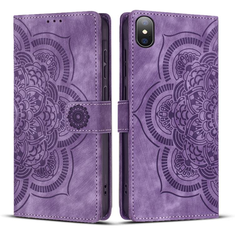 Custodia per telefono in pelle satinata stile retrò con mandala in rilievo., For iPhone XS Max, For iPhone 7 Plus / 8 Plus