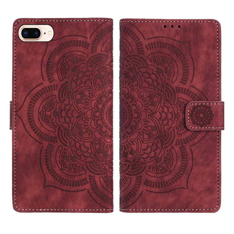 Custodia per telefono in pelle satinata stile retrò con mandala in rilievo., For iPhone XS Max, For iPhone 7 Plus / 8 Plus