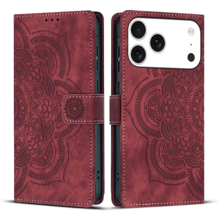 Custodia per telefono in pelle satinata stile retrò con mandala in rilievo., For iPhone 17e / 16e, For iPhone 17 Pro Max, For iPhone 17 Pro, For iPhone 17