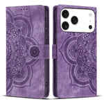 Custodia per telefono in pelle satinata stile retrò con mandala in rilievo., For iPhone 17e / 16e, For iPhone 17 Pro Max, For iPhone 17 Pro, For iPhone 17