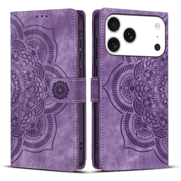 Custodia per telefono in pelle satinata stile retrò con mandala in rilievo., For iPhone 17e / 16e, For iPhone 17 Pro Max, For iPhone 17 Pro, For iPhone 17