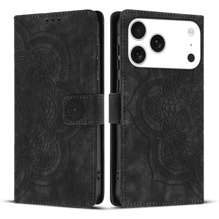 Custodia per telefono in pelle satinata stile retrò con mandala in rilievo., For iPhone 17e / 16e, For iPhone 17 Pro Max, For iPhone 17 Pro, For iPhone 17