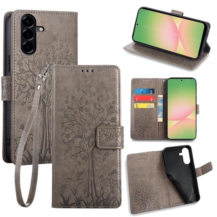 Custodia per telefono in pelle con motivo albero e cervo in rilievo, For Galaxy A57 5G, For Galaxy A37 5G, For Samsung Galaxy A17 5G, For Samsung Galaxy A56 5G