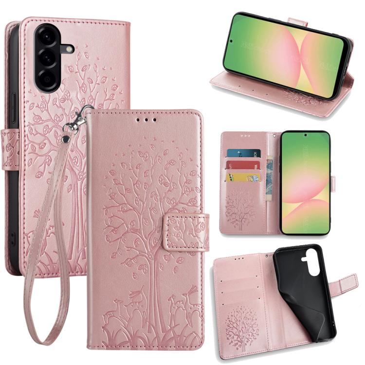 Custodia per telefono in pelle con motivo albero e cervo in rilievo, For Galaxy A57 5G, For Galaxy A37 5G, For Samsung Galaxy A17 5G, For Samsung Galaxy A56 5G