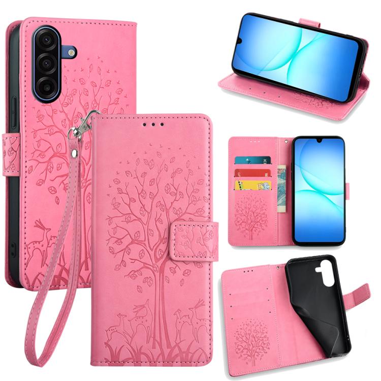 Custodia per telefono in pelle con motivo albero e cervo in rilievo, For Galaxy A57 5G, For Galaxy A37 5G, For Samsung Galaxy A17 5G, For Samsung Galaxy A56 5G