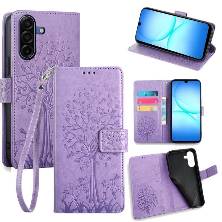 Custodia per telefono in pelle con motivo albero e cervo in rilievo, For Galaxy A57 5G, For Galaxy A37 5G, For Samsung Galaxy A17 5G, For Samsung Galaxy A56 5G