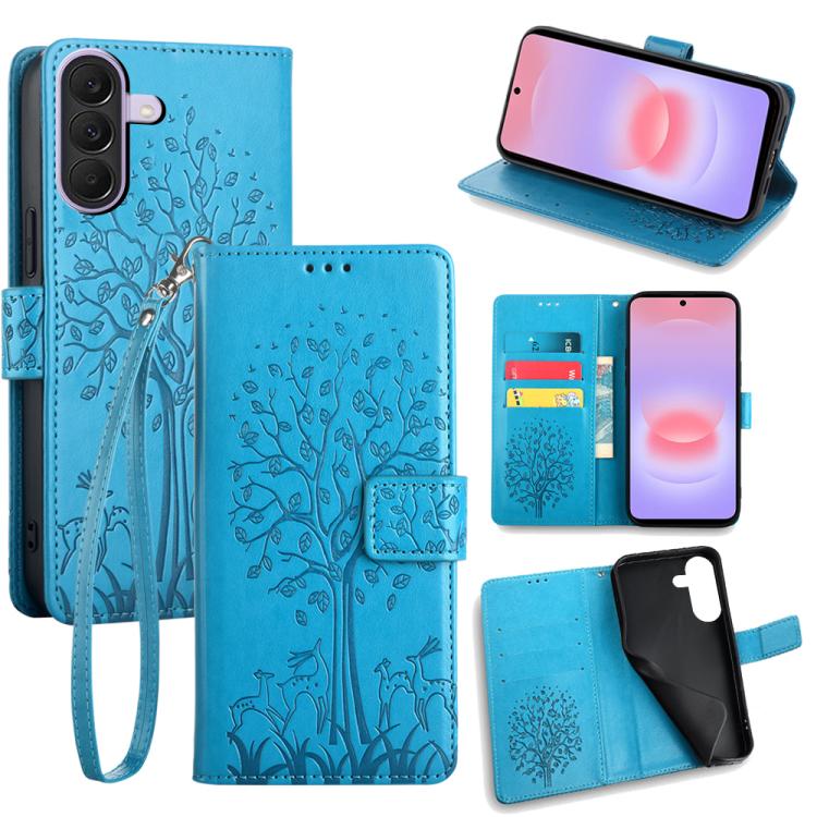 Custodia per telefono in pelle con motivo albero e cervo in rilievo, For Galaxy A57 5G, For Galaxy A37 5G, For Samsung Galaxy A17 5G, For Samsung Galaxy A56 5G