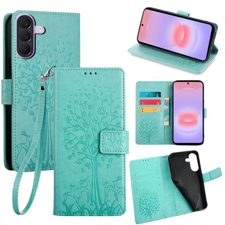 Custodia per telefono in pelle con motivo albero e cervo in rilievo, For Galaxy A57 5G, For Galaxy A37 5G, For Samsung Galaxy A17 5G, For Samsung Galaxy A56 5G
