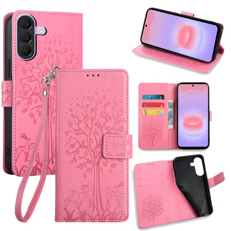 Custodia per telefono in pelle con motivo albero e cervo in rilievo, For Galaxy A57 5G, For Galaxy A37 5G, For Samsung Galaxy A17 5G, For Samsung Galaxy A56 5G