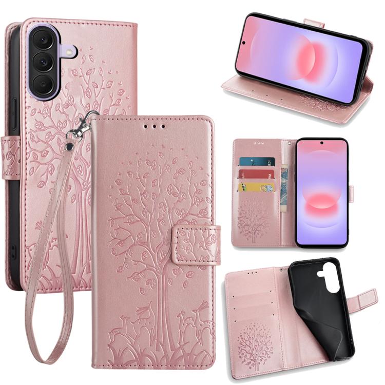 Custodia per telefono in pelle con motivo albero e cervo in rilievo, For Galaxy A57 5G, For Galaxy A37 5G, For Samsung Galaxy A17 5G, For Samsung Galaxy A56 5G