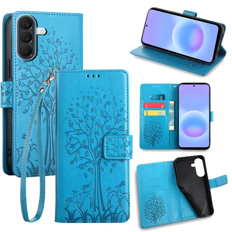 Custodia per telefono in pelle con motivo albero e cervo in rilievo, For Galaxy A57 5G, For Galaxy A37 5G, For Samsung Galaxy A17 5G, For Samsung Galaxy A56 5G