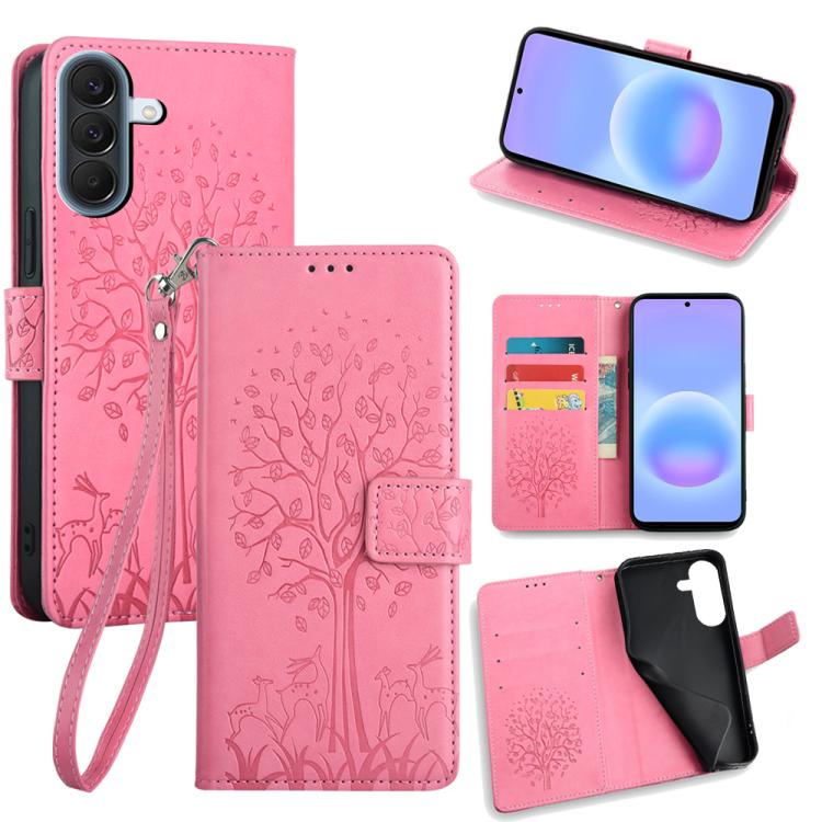 Custodia per telefono in pelle con motivo albero e cervo in rilievo, For Galaxy A57 5G, For Galaxy A37 5G, For Samsung Galaxy A17 5G, For Samsung Galaxy A56 5G