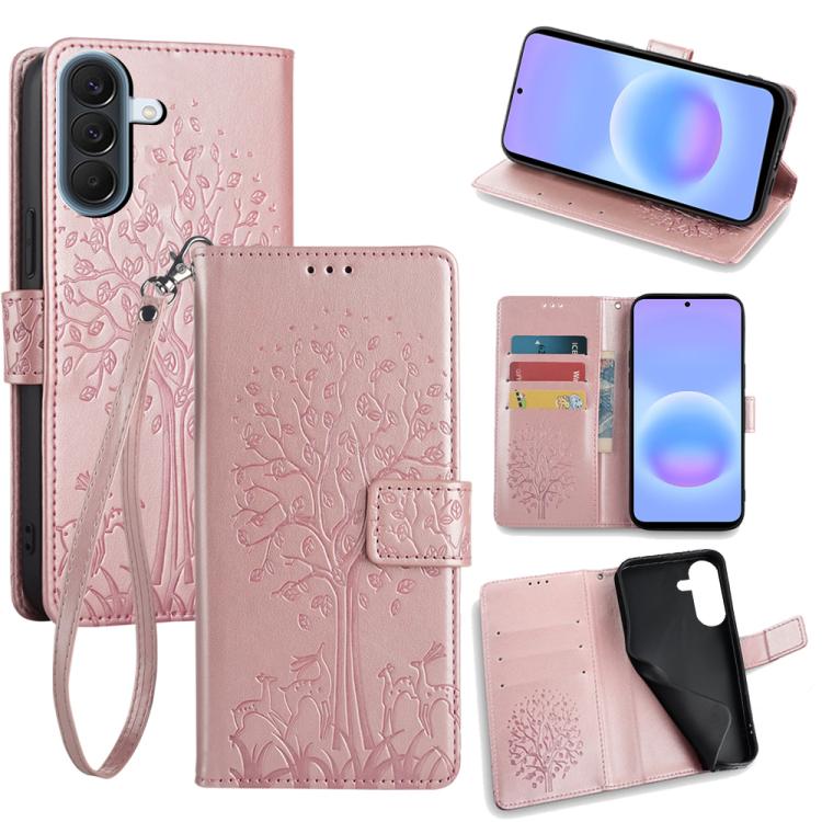 Custodia per telefono in pelle con motivo albero e cervo in rilievo, For Galaxy A57 5G, For Galaxy A37 5G, For Samsung Galaxy A17 5G, For Samsung Galaxy A56 5G