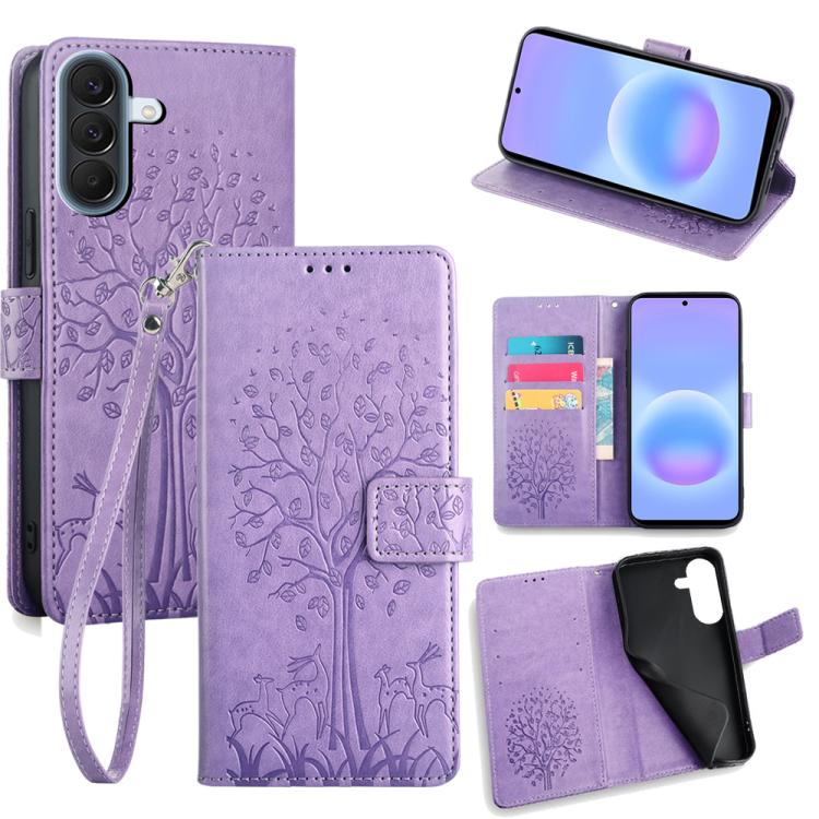 Custodia per telefono in pelle con motivo albero e cervo in rilievo, For Galaxy A57 5G, For Galaxy A37 5G, For Samsung Galaxy A17 5G, For Samsung Galaxy A56 5G