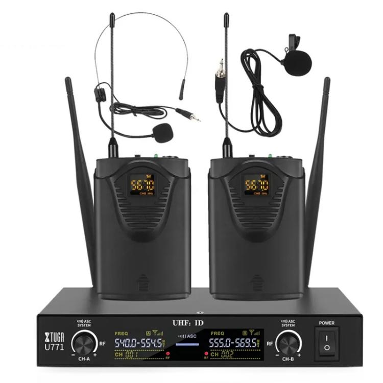 XTUGA U-771 UHF Lapel Two Way Radio Wireless Microphone, 2 Microphone + Host, 2 BodyPacks + Host, 1 Mic + 1 BodyPacks + Host