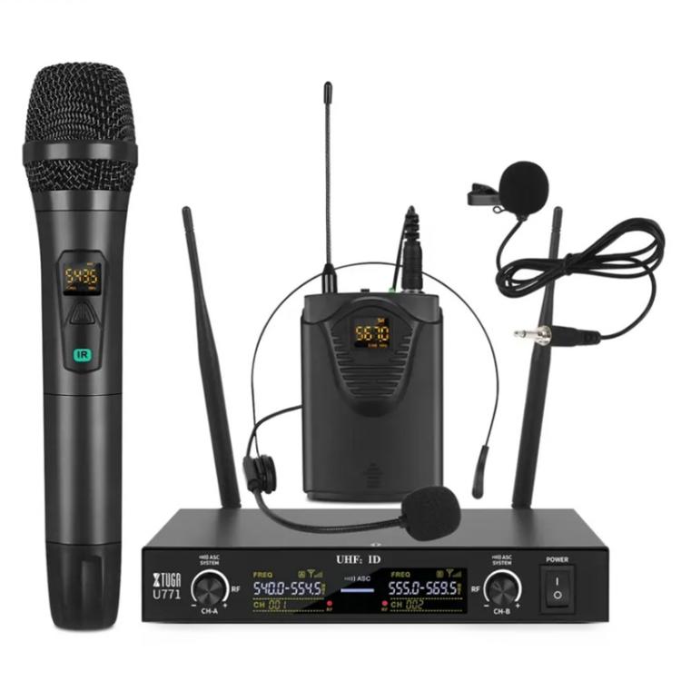 XTUGA U-771 UHF Lapel Two Way Radio Wireless Microphone, 2 Microphone + Host, 2 BodyPacks + Host, 1 Mic + 1 BodyPacks + Host