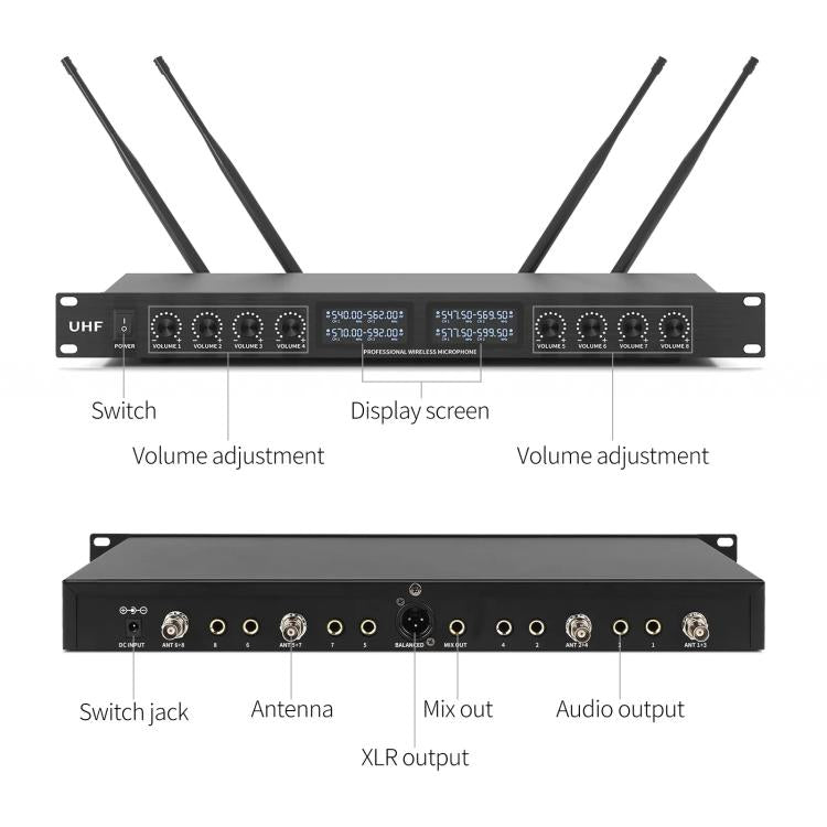 Microfono wireless UHF 8 canali per spettacoli