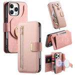 Portafoglio con cerniera ad anelli, protezione RFID, custodia per telefono in pelle MagSafe, For iPhone 17e / 16e, For iPhone 16 Pro Max, For iPhone 16 Pro