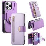 Portafoglio con cerniera ad anelli, protezione RFID, custodia per telefono in pelle MagSafe, For iPhone 17e / 16e, For iPhone 16 Pro Max, For iPhone 16 Pro