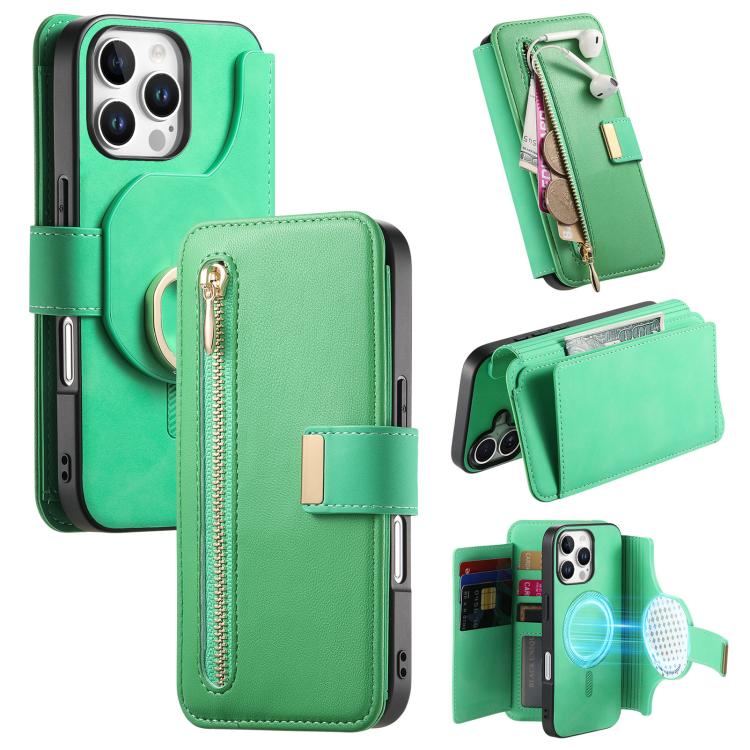 Portafoglio con cerniera ad anelli, protezione RFID, custodia per telefono in pelle MagSafe, For iPhone 17e / 16e, For iPhone 16 Pro Max, For iPhone 16 Pro