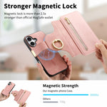 Portafoglio con cerniera ad anelli, protezione RFID, custodia per telefono in pelle MagSafe, For iPhone 16 Plus, For iPhone 16, For iPhone 15 Pro Max