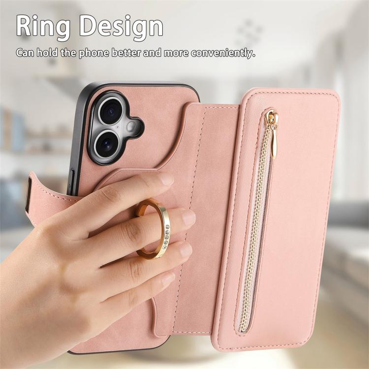 Portafoglio con cerniera ad anelli, protezione RFID, custodia per telefono in pelle MagSafe, For iPhone 16 Plus, For iPhone 16, For iPhone 15 Pro Max