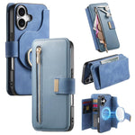 Portafoglio con cerniera ad anelli, protezione RFID, custodia per telefono in pelle MagSafe, For iPhone 16 Plus, For iPhone 16, For iPhone 15 Pro Max