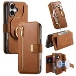 Portafoglio con cerniera ad anelli, protezione RFID, custodia per telefono in pelle MagSafe, For iPhone 16 Plus, For iPhone 16, For iPhone 15 Pro Max