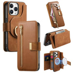 Portafoglio con cerniera ad anelli, protezione RFID, custodia per telefono in pelle MagSafe, For iPhone 16 Plus, For iPhone 16, For iPhone 15 Pro Max