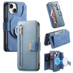 Portafoglio con cerniera ad anelli, protezione RFID, custodia per telefono in pelle MagSafe, For iPhone 15 Pro, For iPhone 15 Plus, For iPhone 15